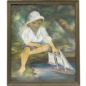 A Pastel On Board Painting of a Boy
