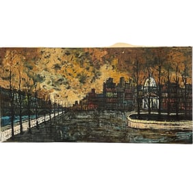 A Large Antique Oil On Canvas Painting of Paris