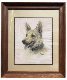 Very Large Pastel on Paper Painting Of Shepherd Dog
