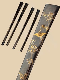Set Of 4 Japanese Meiji Period Lacquered Hard Wood Scroll Holder