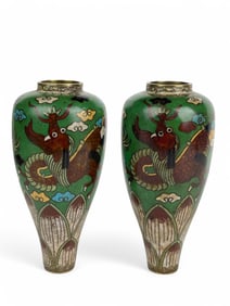 A Pair of Japanese Cloisonné Enamel Dragon Vase