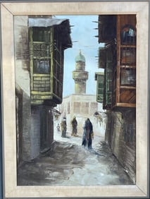 An Orientalist Arabian Oil on Canvas Street Painting