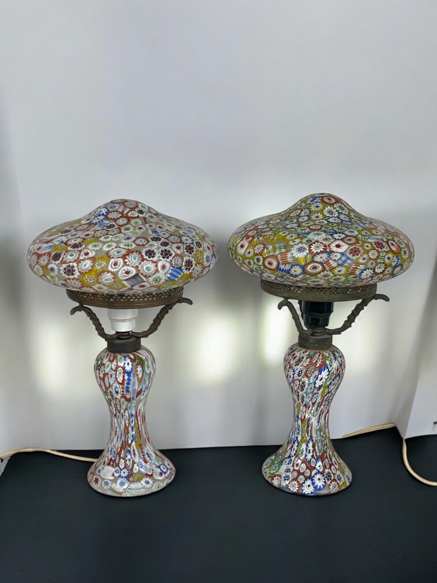 A Pair of Italian Millefiori Lamps: A Pair of Italian Millefiori Lamps. 10" x 6"