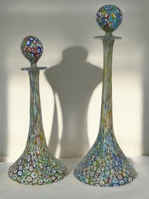 Lot of 2 Italian Millefiori Glass Bottles