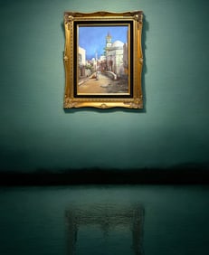 A Middle Eastern Oil On Canvas Painting Of A Neighborhood