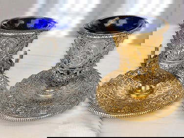 A Pair of 19th Century French Barbadian Gilt & Silvered Vases