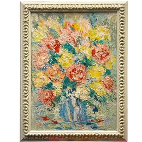 An Impressionist Oil on Board Bouquet Painting By Dimitri Romanovsky