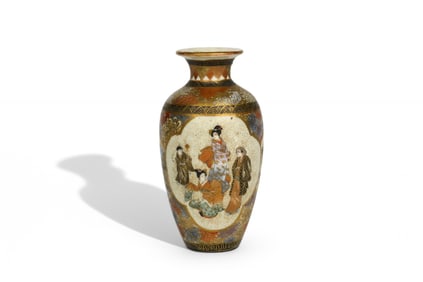 A Japanese Meiji Period Hand Painted Satsuma Decorative Vase