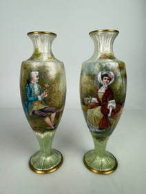 Pair of 19th Century Hand Painted Enamel Vases