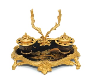 French Ormolu Mounted Japanese Lacquer Inkwell, Attributed, Maison Millet