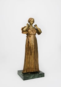 Art Nouveau Gilt Bronz Sculpture of a Standing Lady By Dominique Alonzo