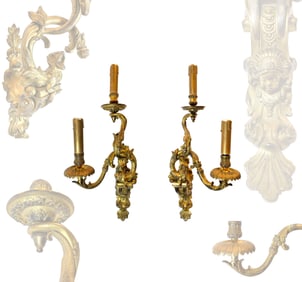 A PAIR OF LOUIS XV STYLE BRONZE TWO-BRANCH WALL-LIGHTS