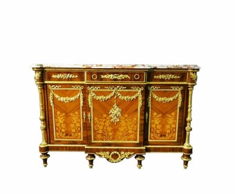 Ormolu Mahogany & Marquetry Commode After Martin Carlin