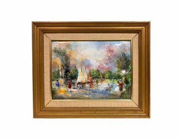 Modern Art Framed Enamel on Copper Painting