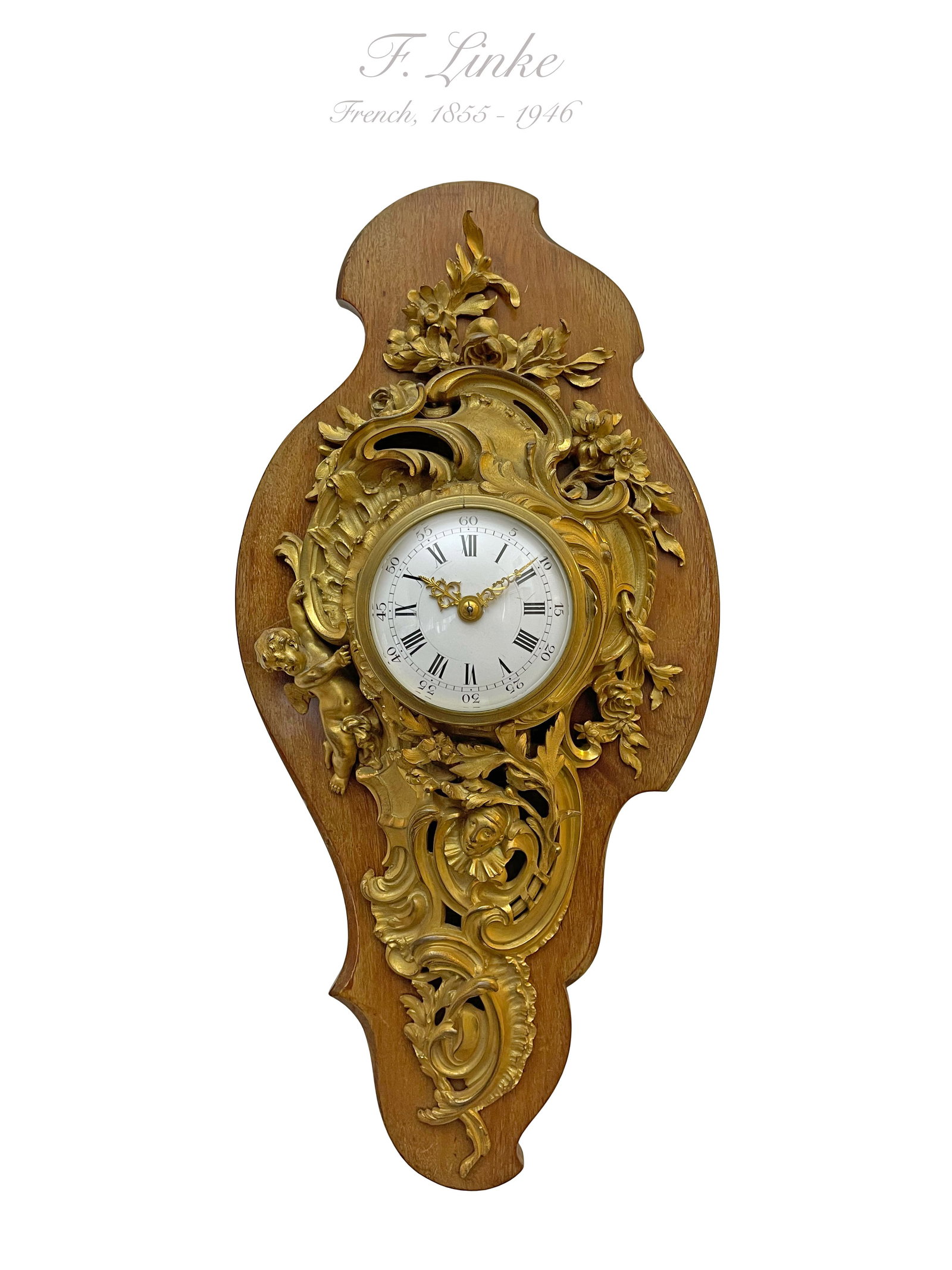A French Gilt Bronze Cartel / Wall Clock By F. Linke: A Gilt Bronze Cartel / Wall Clock By Francois Linke (French, 1855 - 1946). H 15" x L 7" x D 2.5"