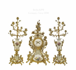 19th C. Ormolu Mounted Berlin KPM Porcelain Clock Set