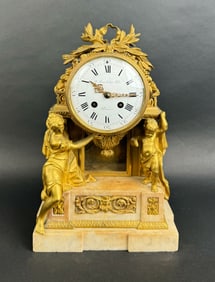 19th Century French Gilt Bronze Mounted White Marble Clock By Beurdeley