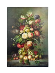20th Century Oil On Canvas Painting Of Flowers In A Vase