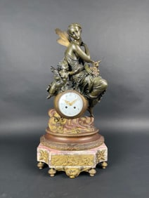 19th Century Gilt & Patinated bronze Mounted On Marble Clock By Leroy