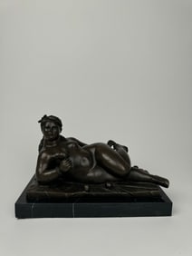 Fernando Botero, Patinated Bronze Sculpture Of A Reclining Nude