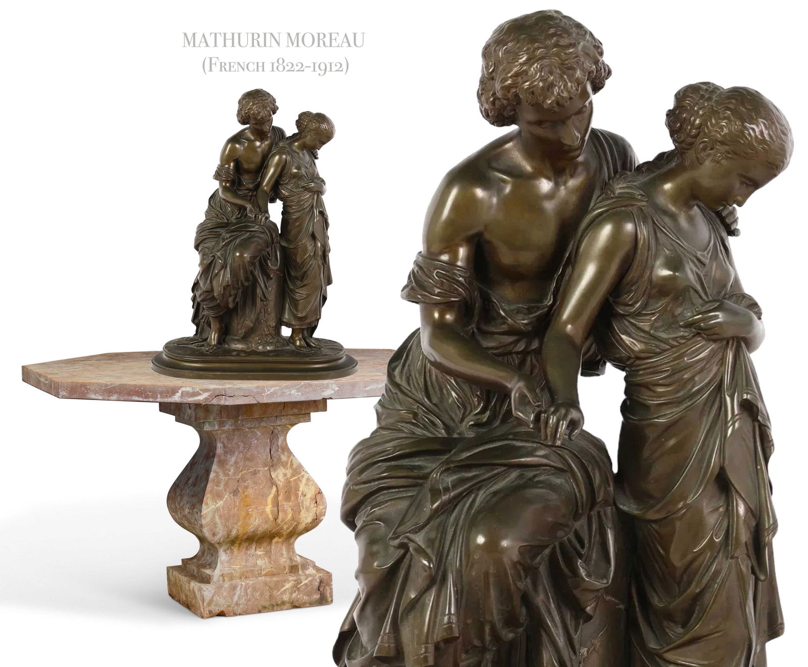 Mathurin Moreau Eurydice & Orpheus Bronze Statue (1 of 9)