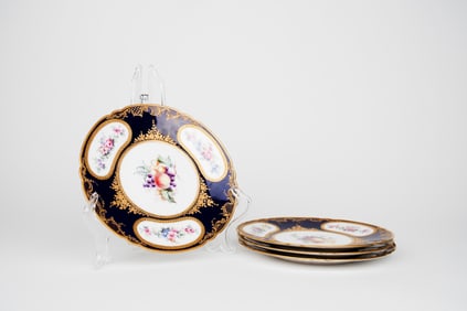 Set of Four British Copeland Hand Painted Porcelain Plates