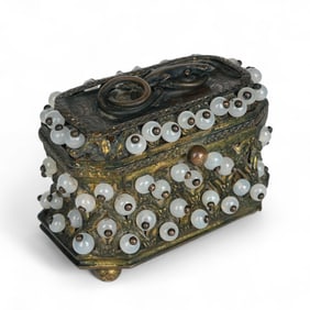 Unusual & Rare Venetian Gilt Bronze Mounted Glass Jewelry Box