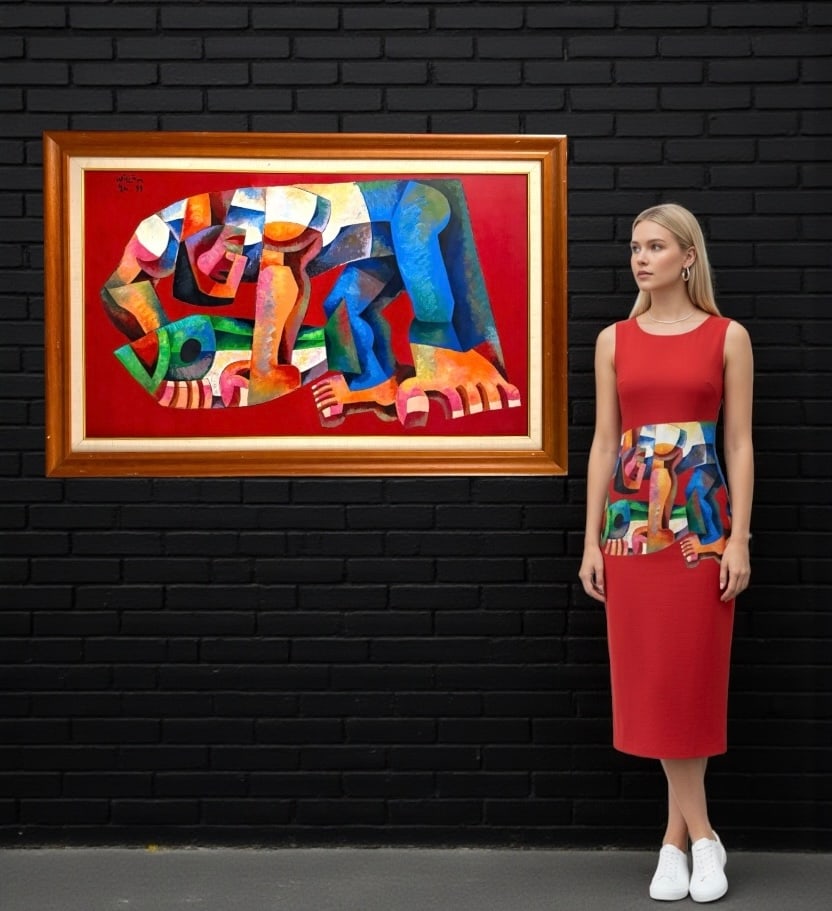 William Yu (b. 1954): William Yu (b. 1954)This painting is a stunning example of William Yu’s evolution as a contemporary artist. Known for his distinctive “picasoid” figures and his mastery of the palette knife�