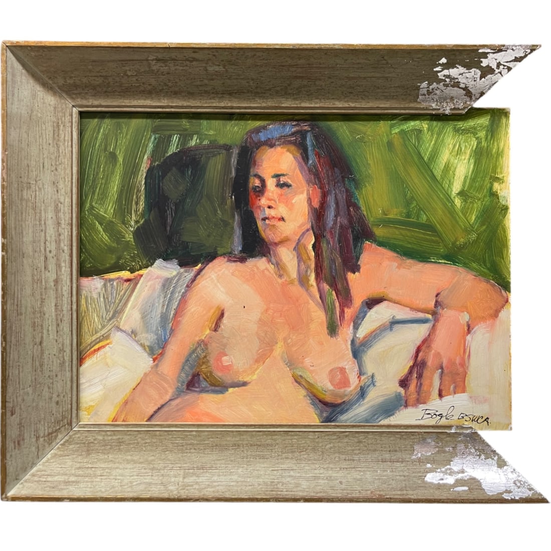 An Attractive & Unique Impressionist Acrylic on Board Painting of a Nude: An Attractive & Unique Impressionist Acrylic on Board Painting of a Nude. 18" x 15-1/2"