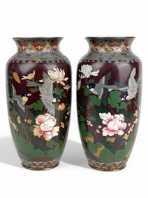 A Pair of Japanese Meiji. Design Cloisonné Enamel Vases
