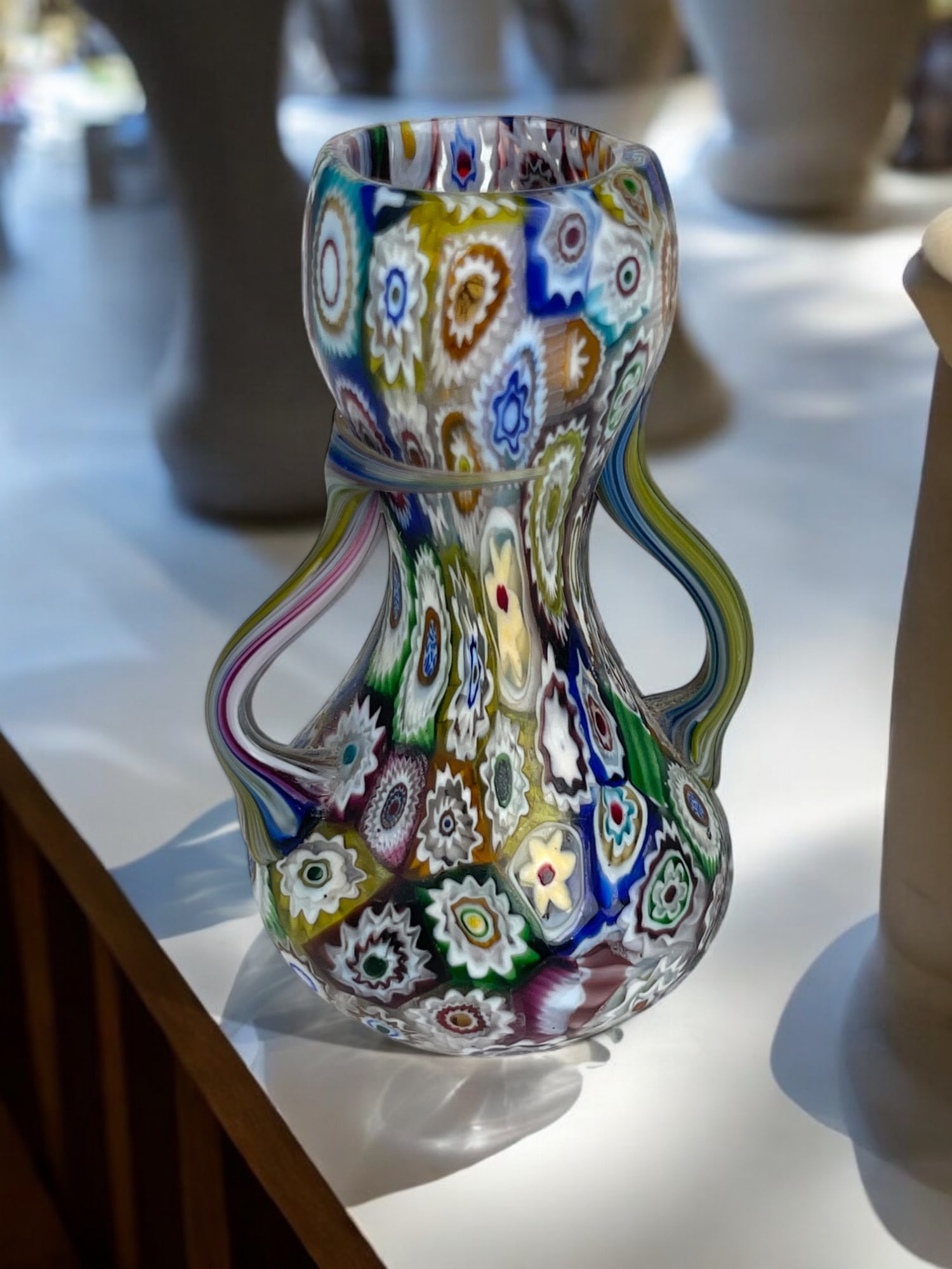 An Italian Millefiori Glass Miniature Vase: An Italian Millefiori Glass Miniature Vase. 3” x 1-1/2”
