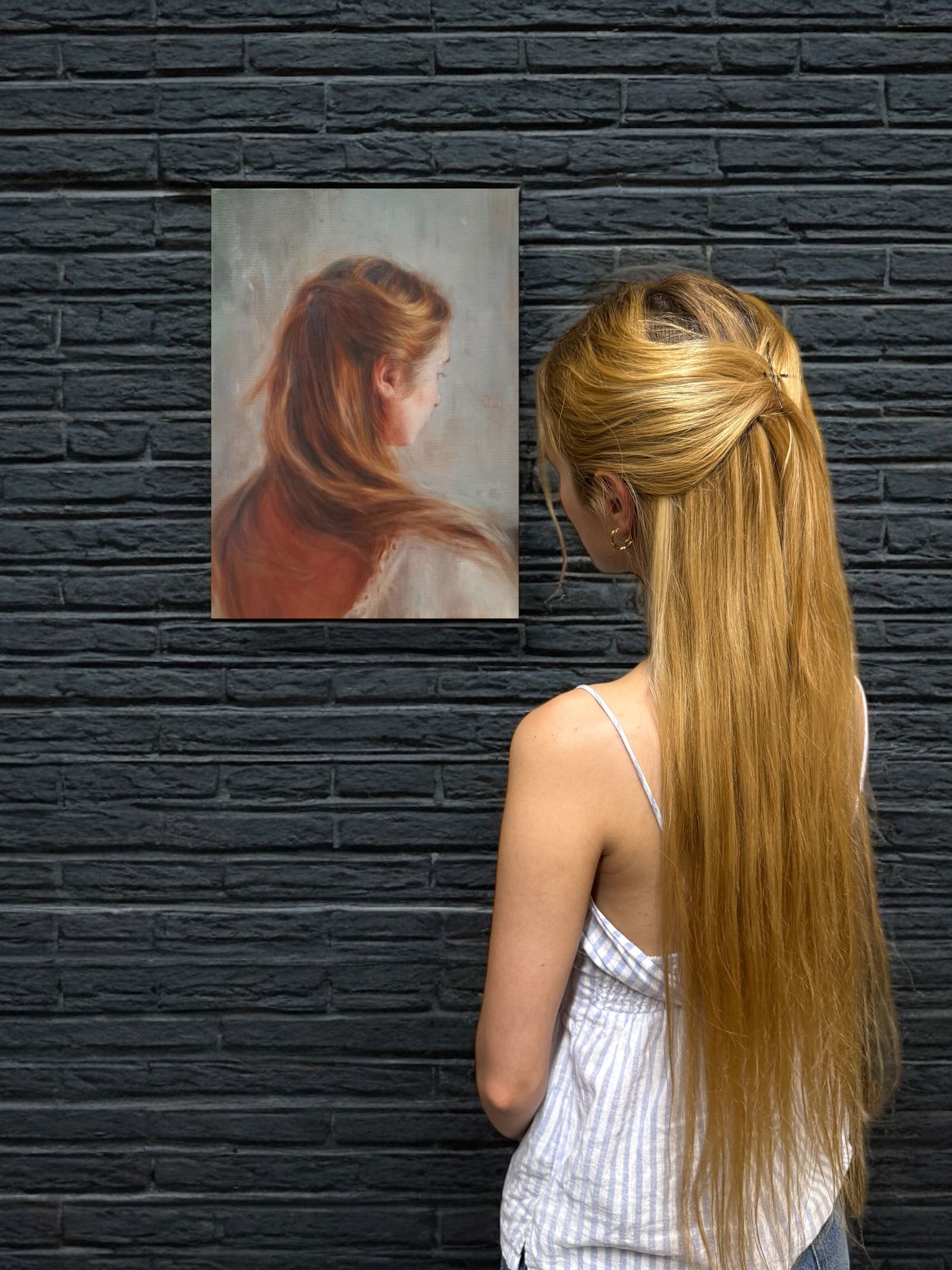 Back Portrait of a Young Woman By Anna Madia, Paris: Back Portrait of a Young Woman By Anna Madia, Paris, 2025. Oil on canvas (linen). 24x33" cm