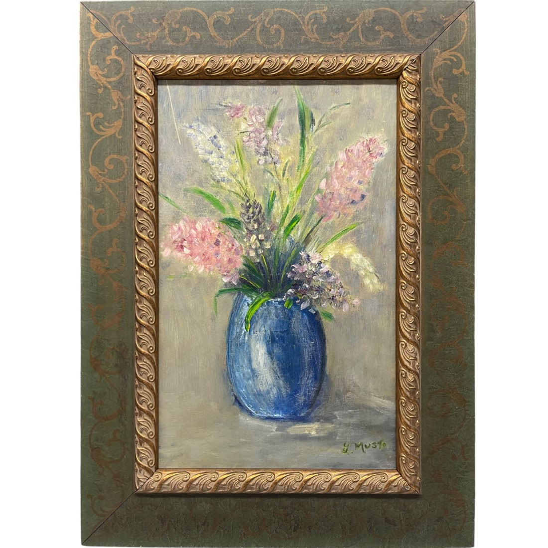 An Oil on Canvas Painting of a Bouquet (By George Musto, 20th Century): An Oil on Canvas Painting of a Bouquet (By George Musto, 20th Century). Frame: 29” x 21” Painting: 21” x 13”