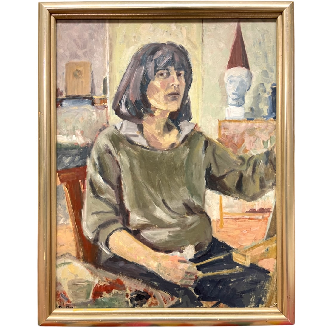 An Impressionist Oil on Canvas Painting of a Seated Woman: An Impressionist Oil on Canvas Painting of a Seated Woman. 20" x 16"