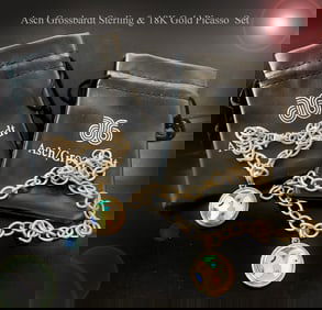 Asch Grossbardt Sterling & 18k Gold "Picasso" Charm Bracelet And necklace Set