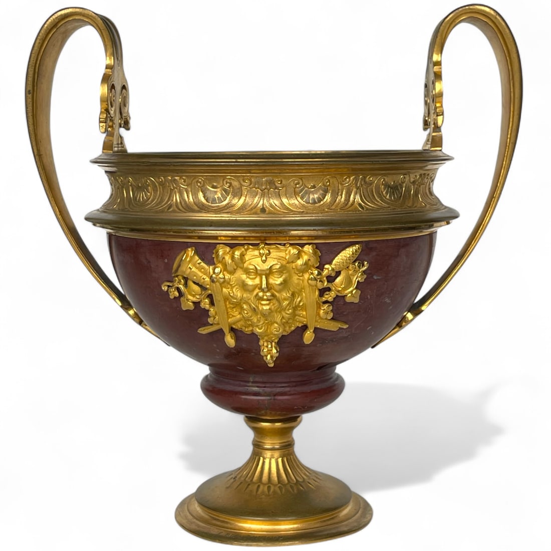 19th Century French Barbedienne Ormolu Mounted Rouge Marble Centerpiece: 19th Century French Barbedienne Ormolu Mounted Rouge Marble Centerpiece. 9-1/2" x 6-1/2"
