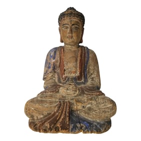 A Large Polychrome Carved Wood Figure of Buddha, 20th Century