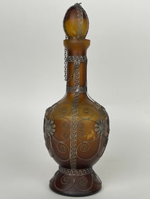 A Middle Eastern Filagree Work Silvered Mounted Glass Decanter