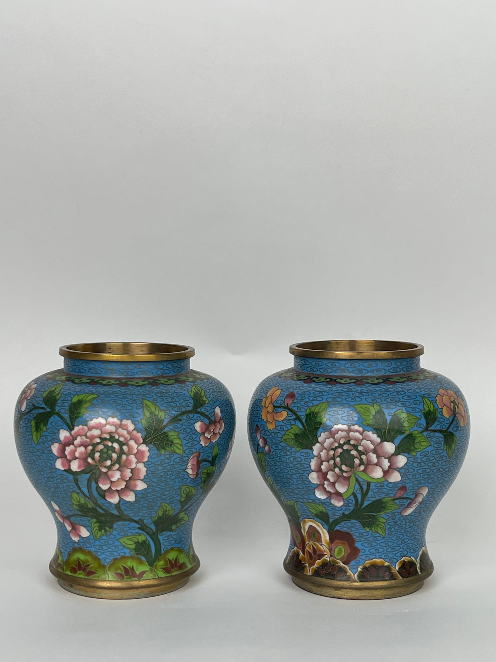 Pair Of Chinese Cloisonné Enamel Blue Ground Vases (1 of 8)