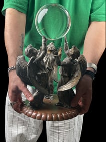 19th Century Silvered & Patinated Bronze Sculpture Of An Angels Holding A Sphere