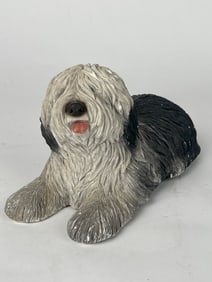 A SandiCast Hand Painted Pottery Seated Dog