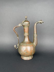 Qajar Dynasty Tinned Copper Hand Hammered Chiseled Ewer, Iran, 19th Century
