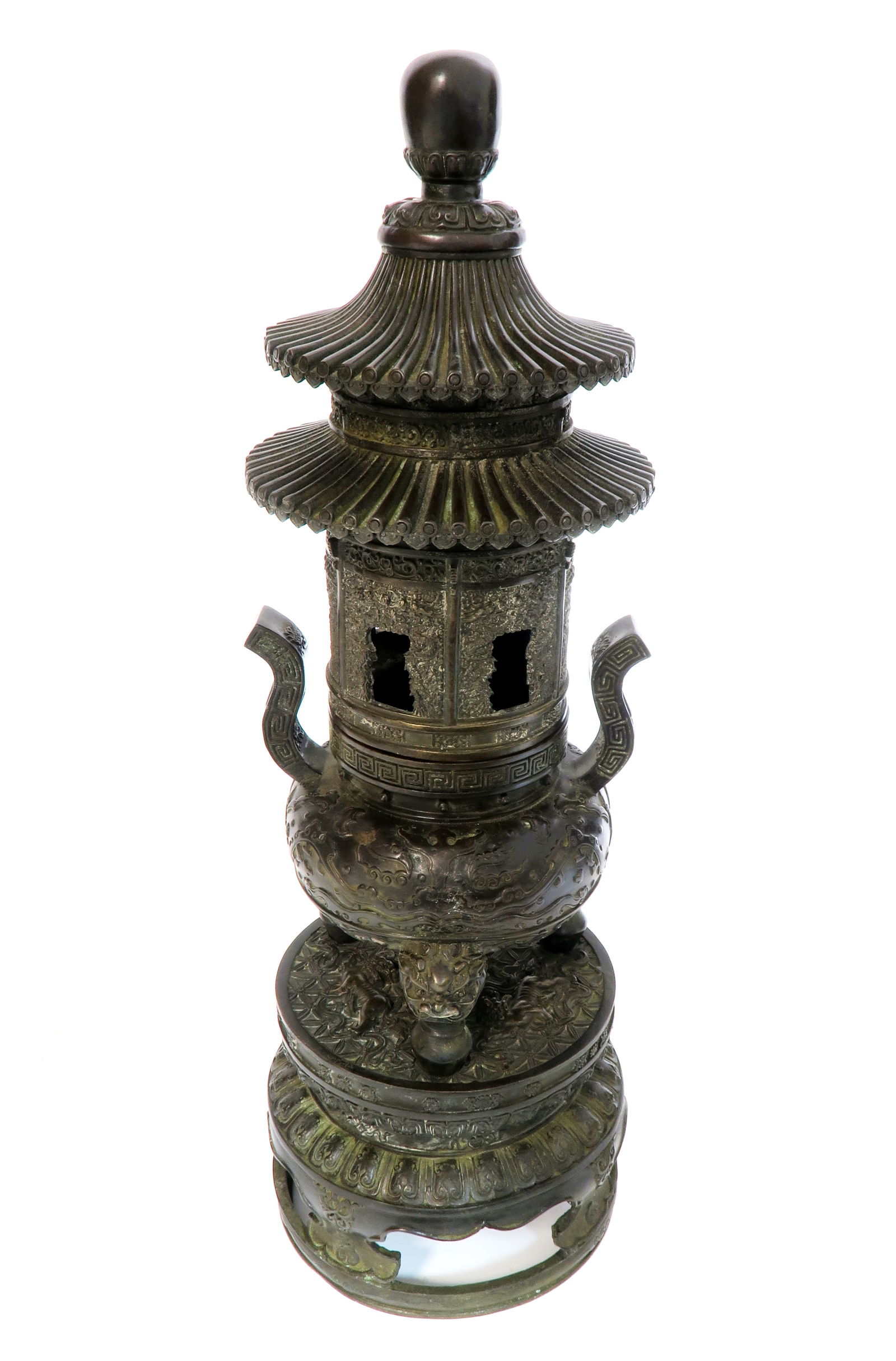 CHINESE BRONZE LIDDED CENSER, SIGNED (1 of 8)