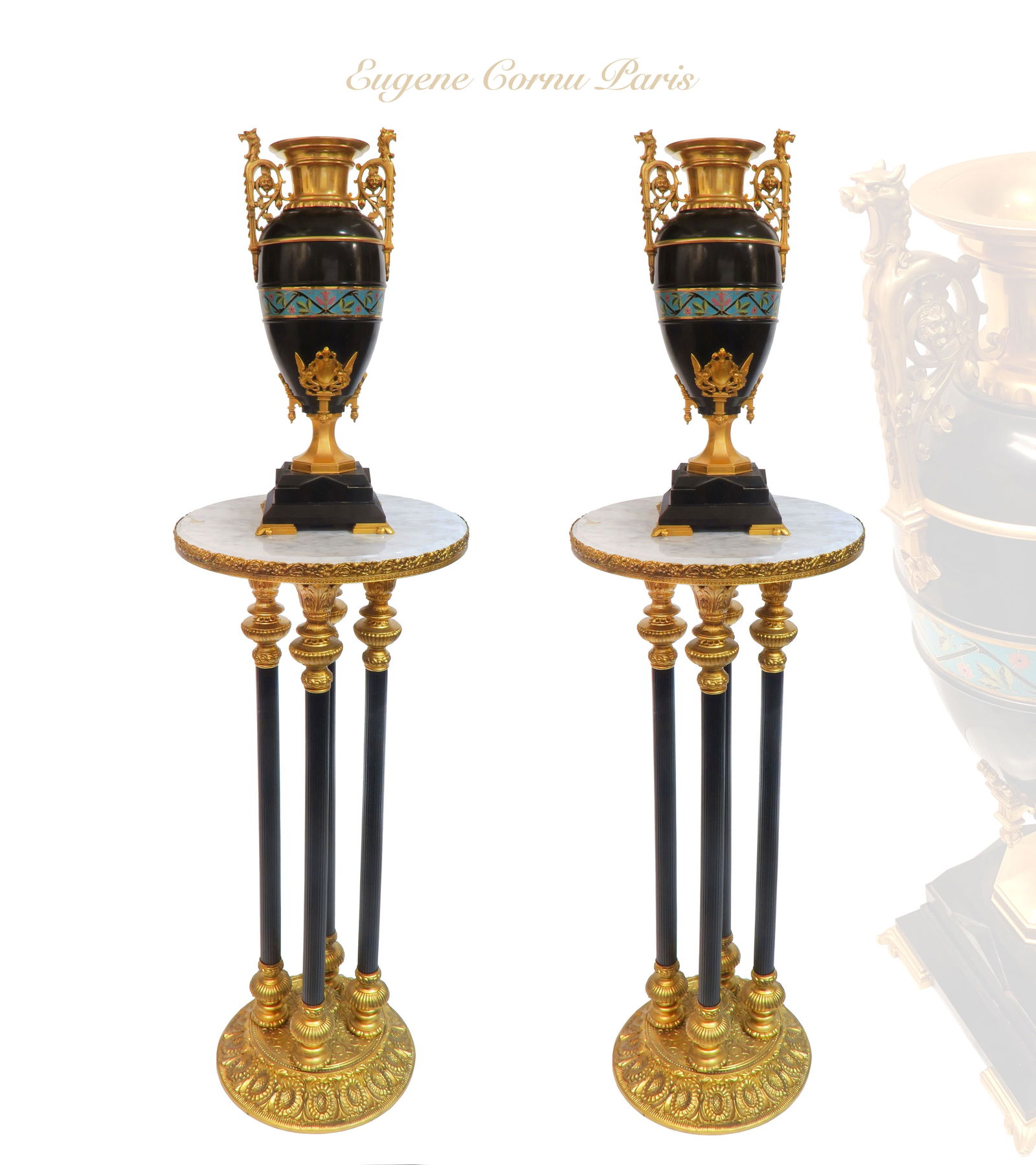A Pair of Champleve/Black Marble Gilt Bronze Vases (1 of 5)