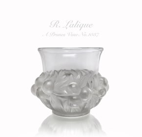 Rene Lalique Prunes Crystal Vase, C. 1930
