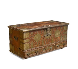 19th C. Indian Brass Mounted Stained Hardwood Chest