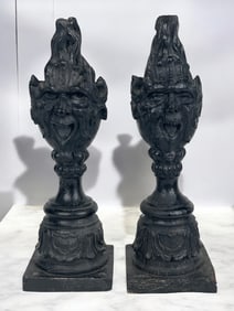 Pair of Early 19th Century Italian Carved Wood Mythical Finials