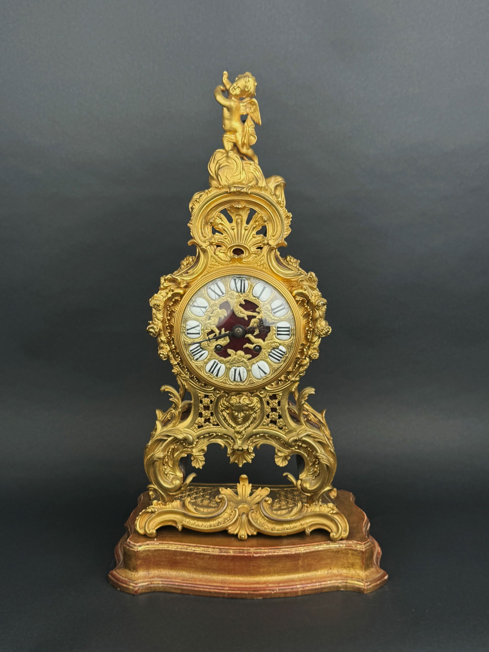 19th Century French Ormolu Mounted Tulipwood Clock By Alfred Beurdeley: 19th Century French Ormolu Mounted Tulipwood Clock By Alfred Beurdeley. 20"x12"