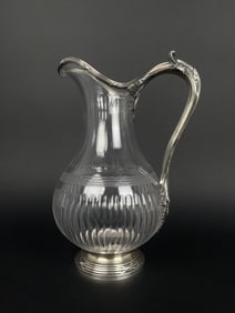 19th Century French Sterling Silver & Crystal Pitcher By Tetard Freres