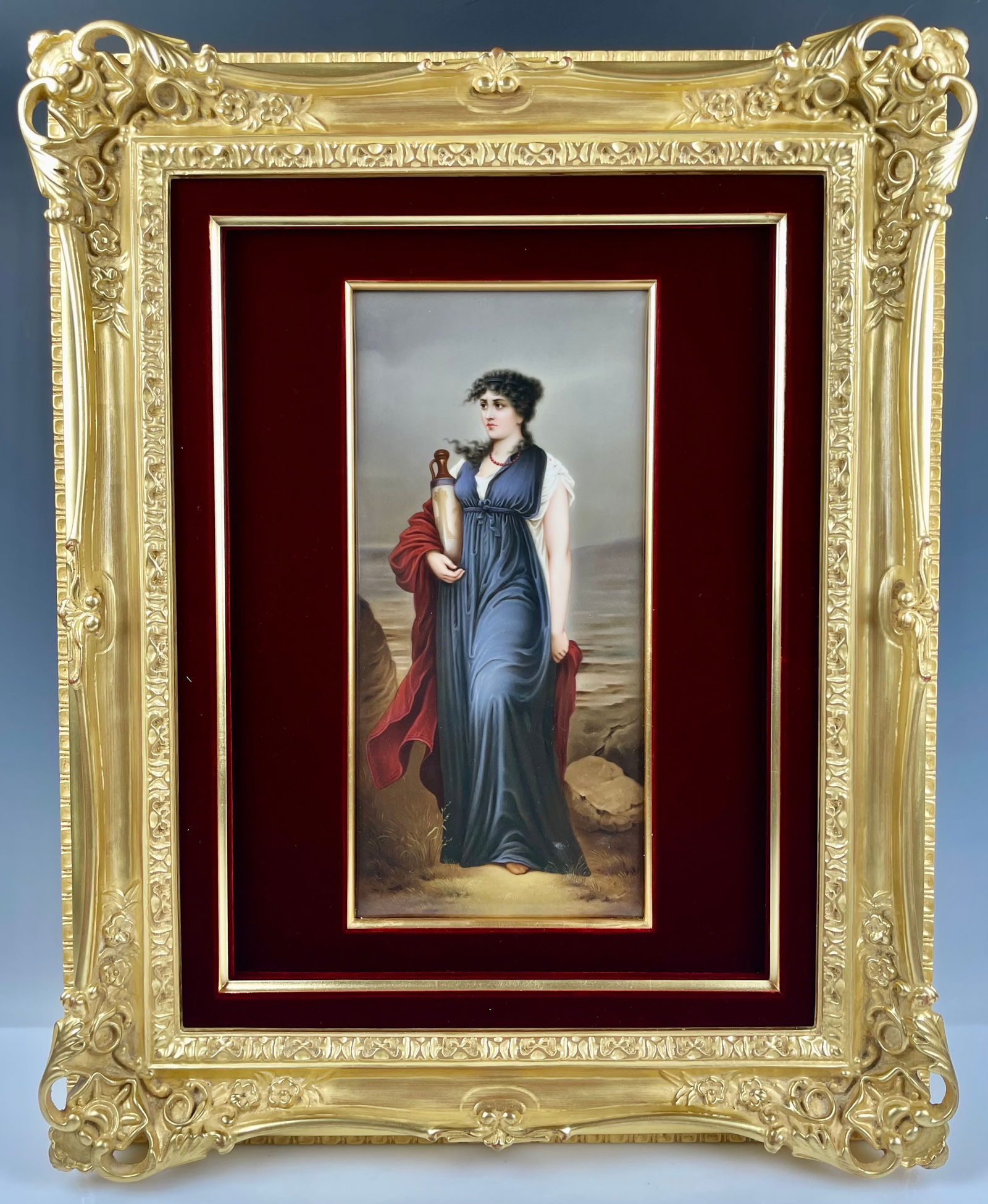 A Large 19th Century Berlin KPM Porcelain Painting: 19th Century Berlin KPM Porcelain Painting. 7-1/2" x 15". Frame: 20" x 25"